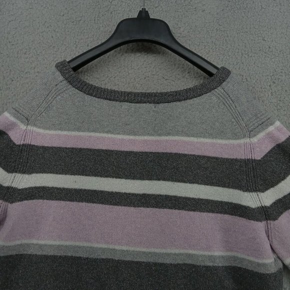 Tahari Sweater Womens Large Pink White Gray Multi Striped V Neck Pullover Knit - Picture 8 of 11